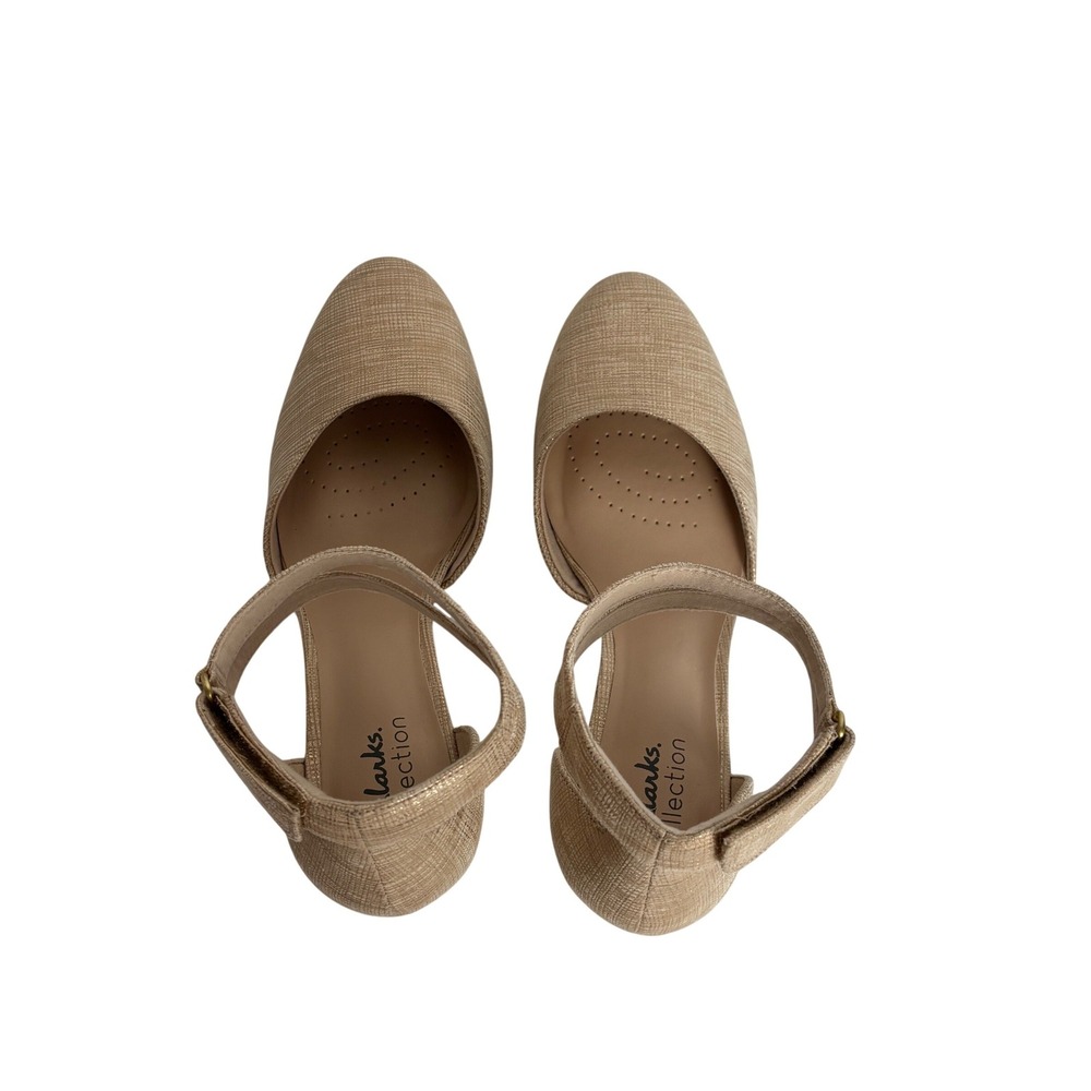 Clarks Collection Champagne Gold Metallic Ankle Strap Pumps Heels Size 8.5 - Picture 7 of 10